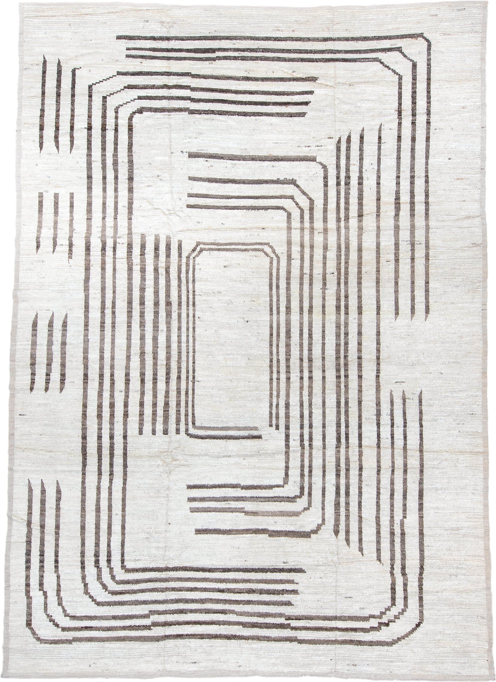 10' x 14' one-of-a-kind handmade vintage Tulu large size rug. Color palette: ivory, charcoal, taupe, gray, black, beige