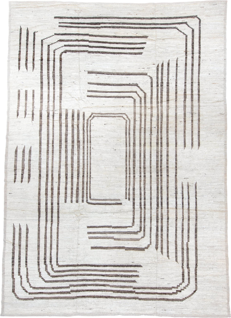 10' x 14' one-of-a-kind handmade vintage Tulu large size rug. Color palette: ivory, charcoal, taupe, gray, black, beige