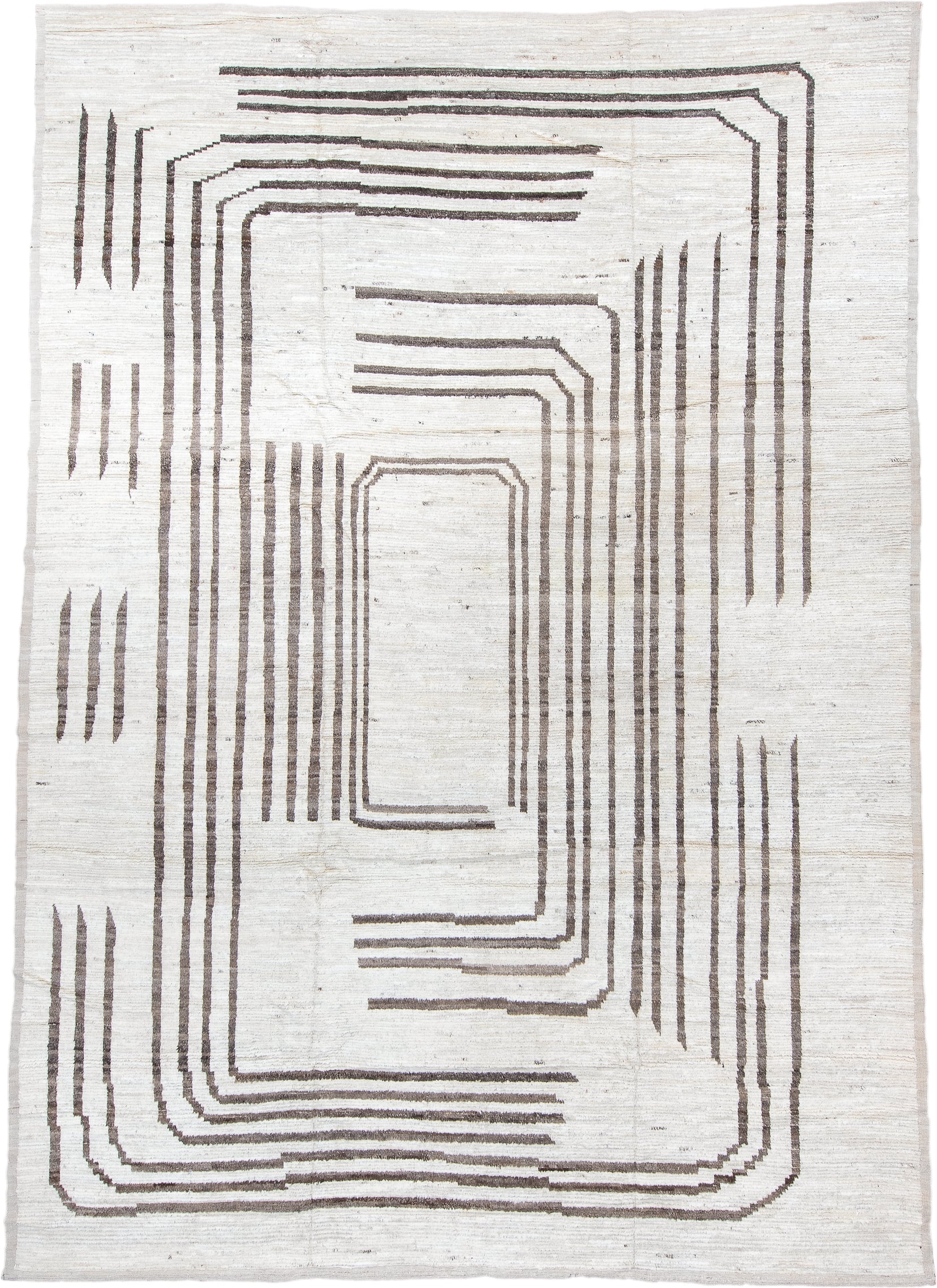 10' x 14' one-of-a-kind handmade vintage Tulu large size rug. Color palette: ivory, charcoal, taupe, gray, black, beige