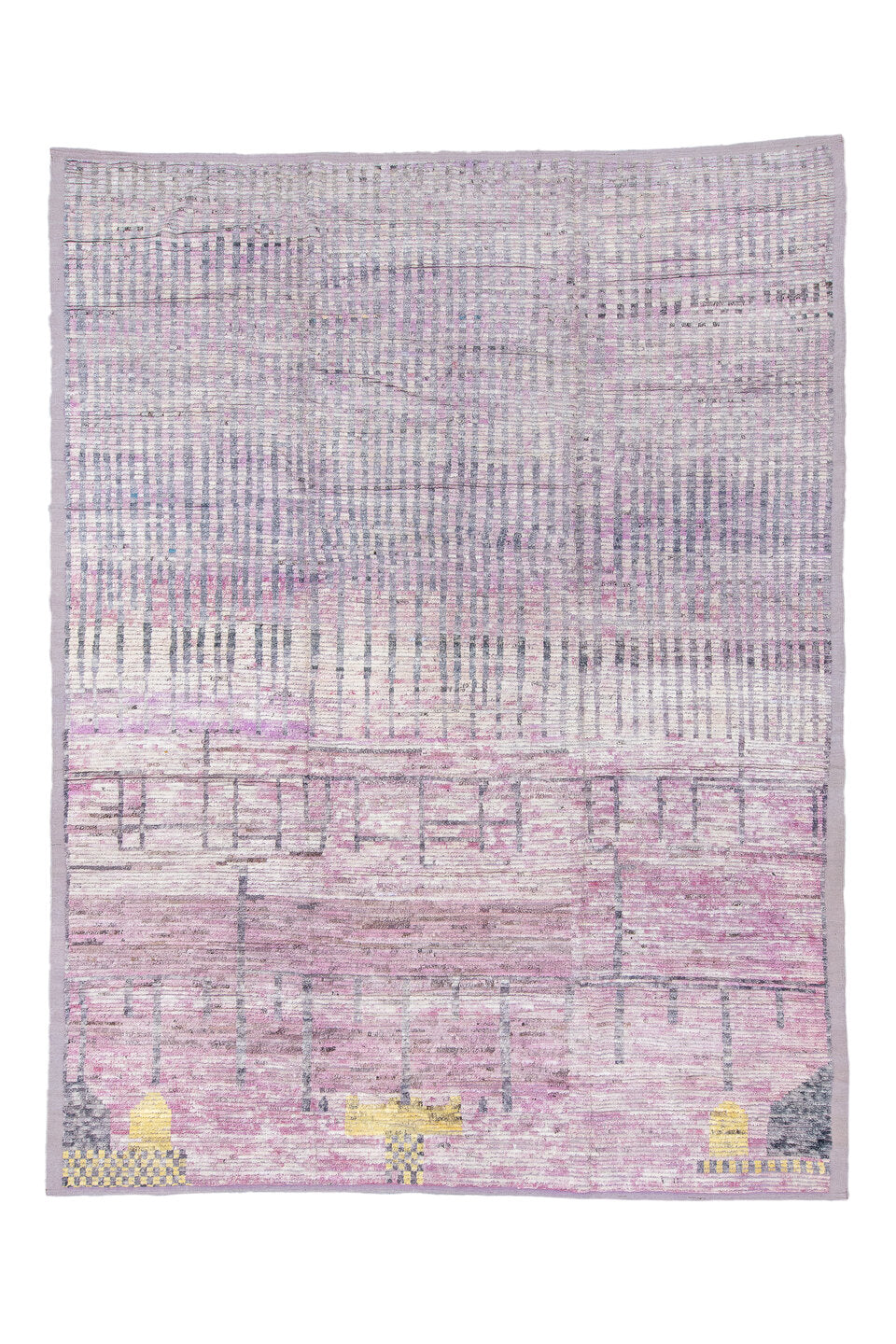 10' x 13' one-of-a-kind handmade vintage Tulu large size rug. Color palette: black, blue, brown, gainsboro, gray, light blue