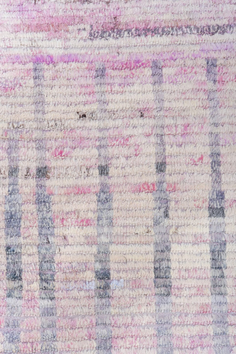 10' x 13' one-of-a-kind handmade vintage Tulu large size rug. Color palette: lavender, ivory, gray, pink, charcoal, yellow