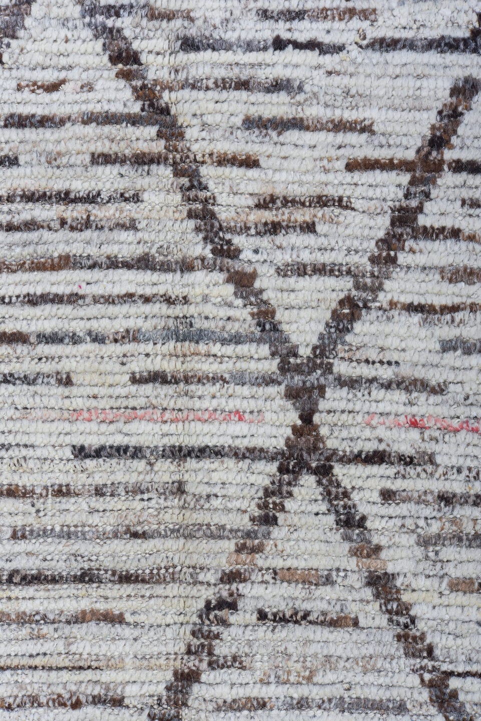 6' x 13' one-of-a-kind handmade vintage Tulu large size rug. Color palette: ivory, charcoal, taupe, brown, gray, black