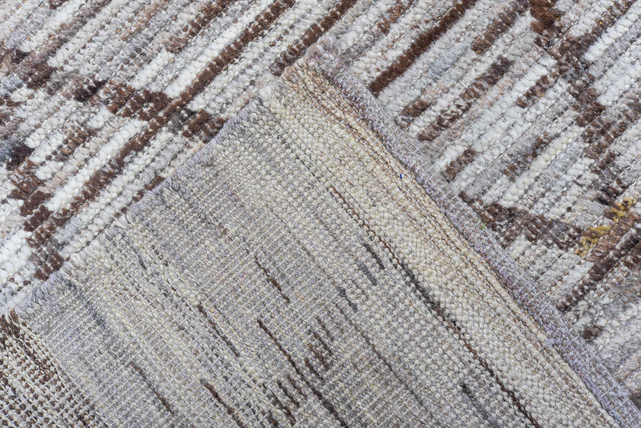 6' x 13' one-of-a-kind handmade vintage Tulu large size rug. Color palette: ivory, charcoal, taupe, brown, gray, black