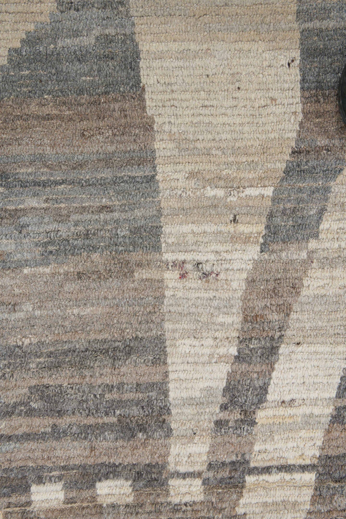 10' x 13' one-of-a-kind handmade vintage Tulu large size rug. Color palette: ivory, taupe, charcoal, brown, cream, pale_blue