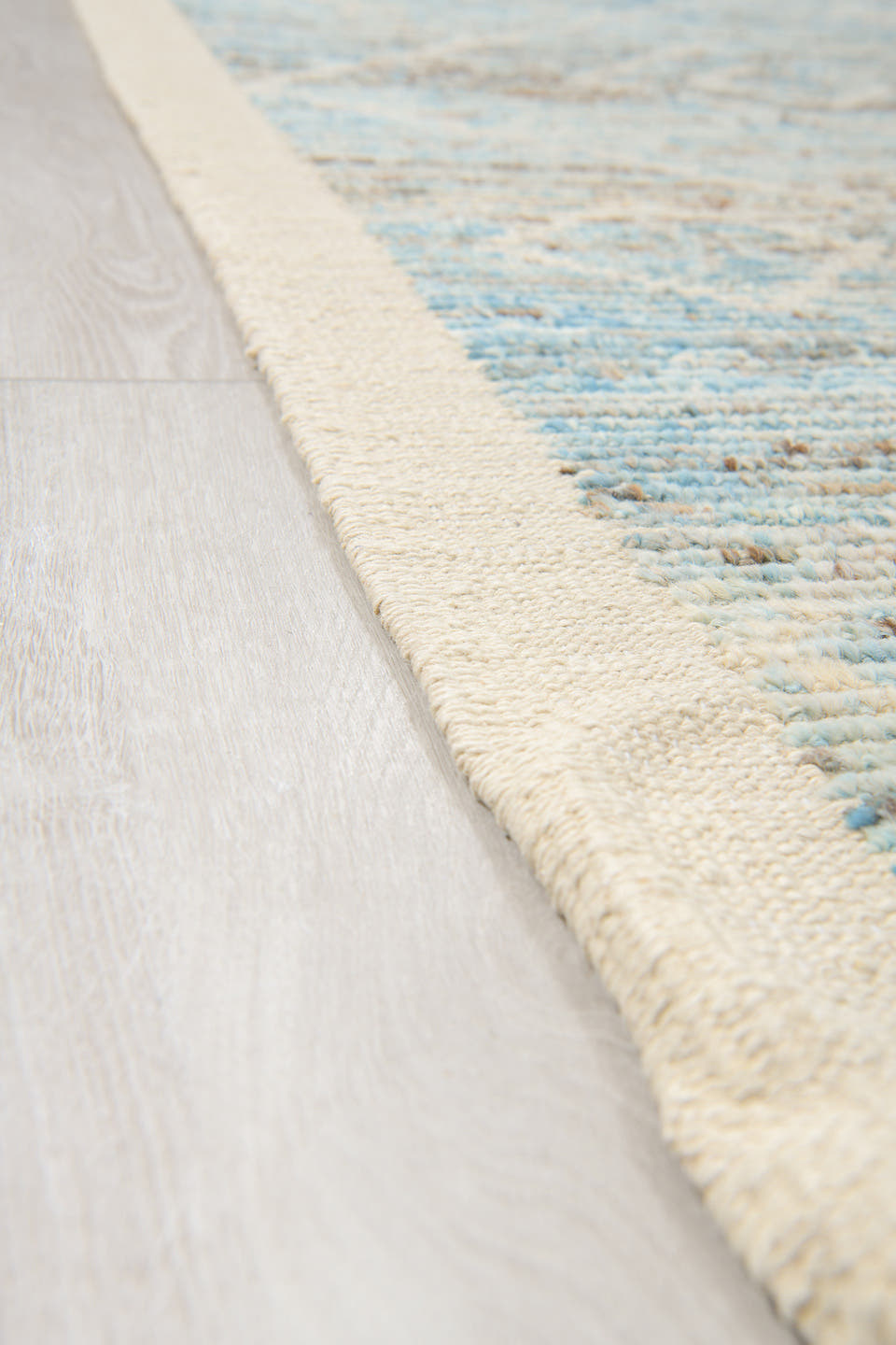 10' x 13' one-of-a-kind handmade vintage Tulu large size rug. Color palette: ivory, sky blue, taupe, beige, camel, brown