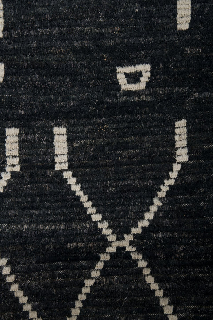 9' x 12' one-of-a-kind handmade vintage Tulu large size rug. Color palette: charcoal, ivory, slate, ebony, gray, black