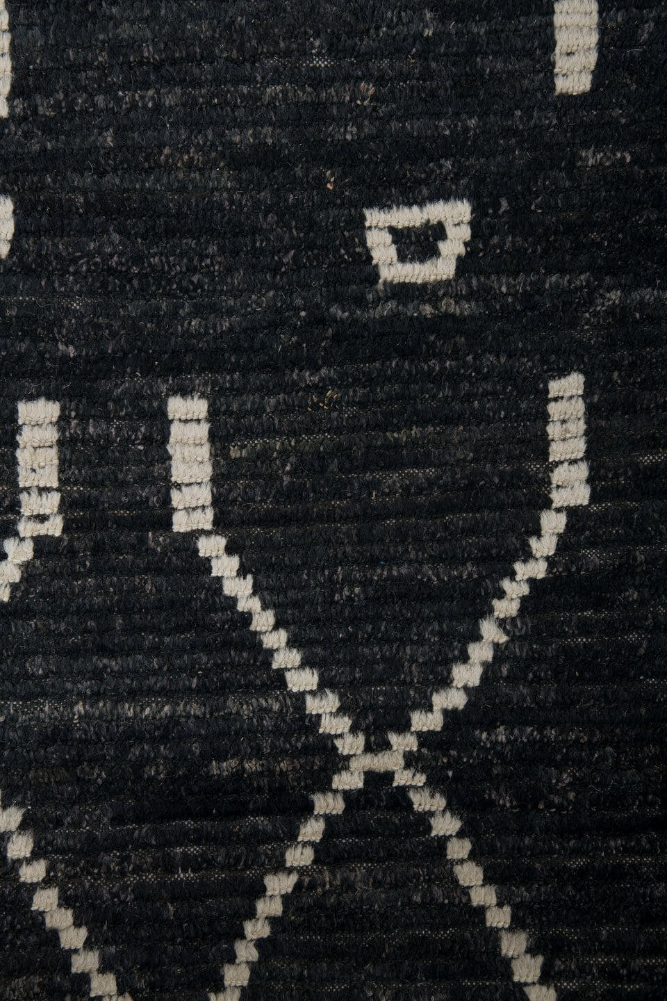 9' x 12' one-of-a-kind handmade vintage Tulu large size rug. Color palette: charcoal, ivory, slate, ebony, gray, black