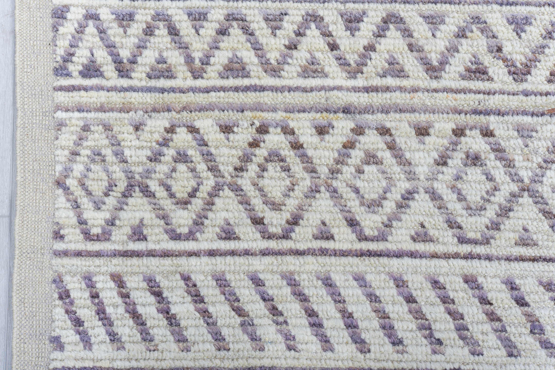9' x 12' one-of-a-kind handmade vintage Tulu large size rug. Color palette: ivory, taupe, brown, charcoal, beige, gray
