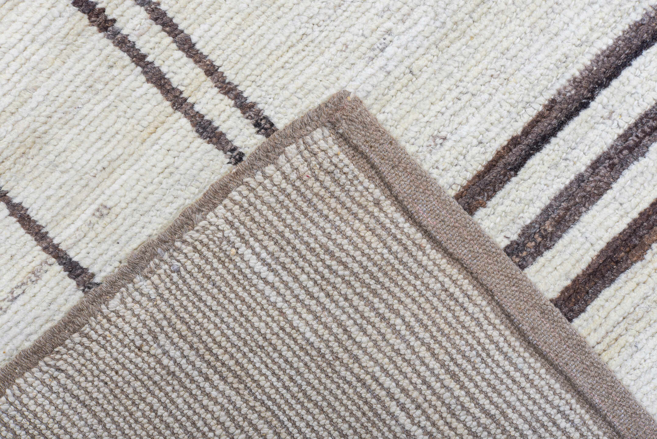 9' x 12' one-of-a-kind handmade vintage Tulu large size rug. Color palette: ivory, charcoal, taupe, gray, black, beige