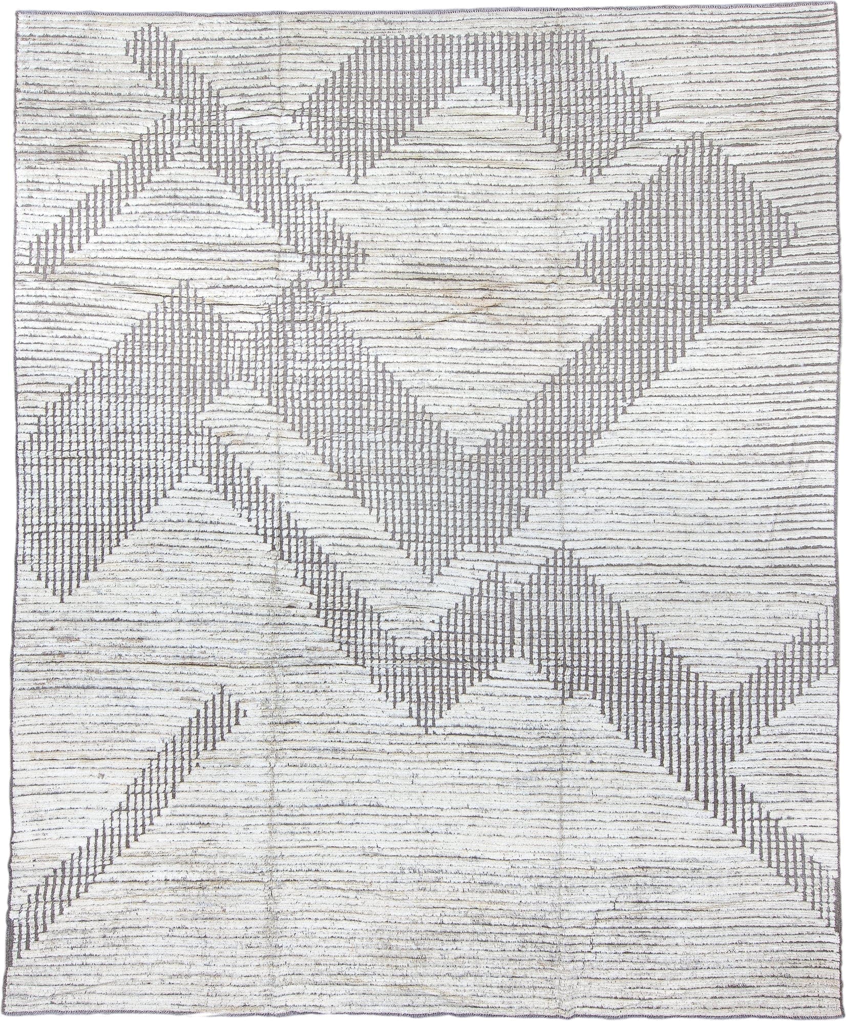 9' x 11' one-of-a-kind handmade vintage Tulu large size rug. Color palette: ivory, taupe, gray, cream, beige