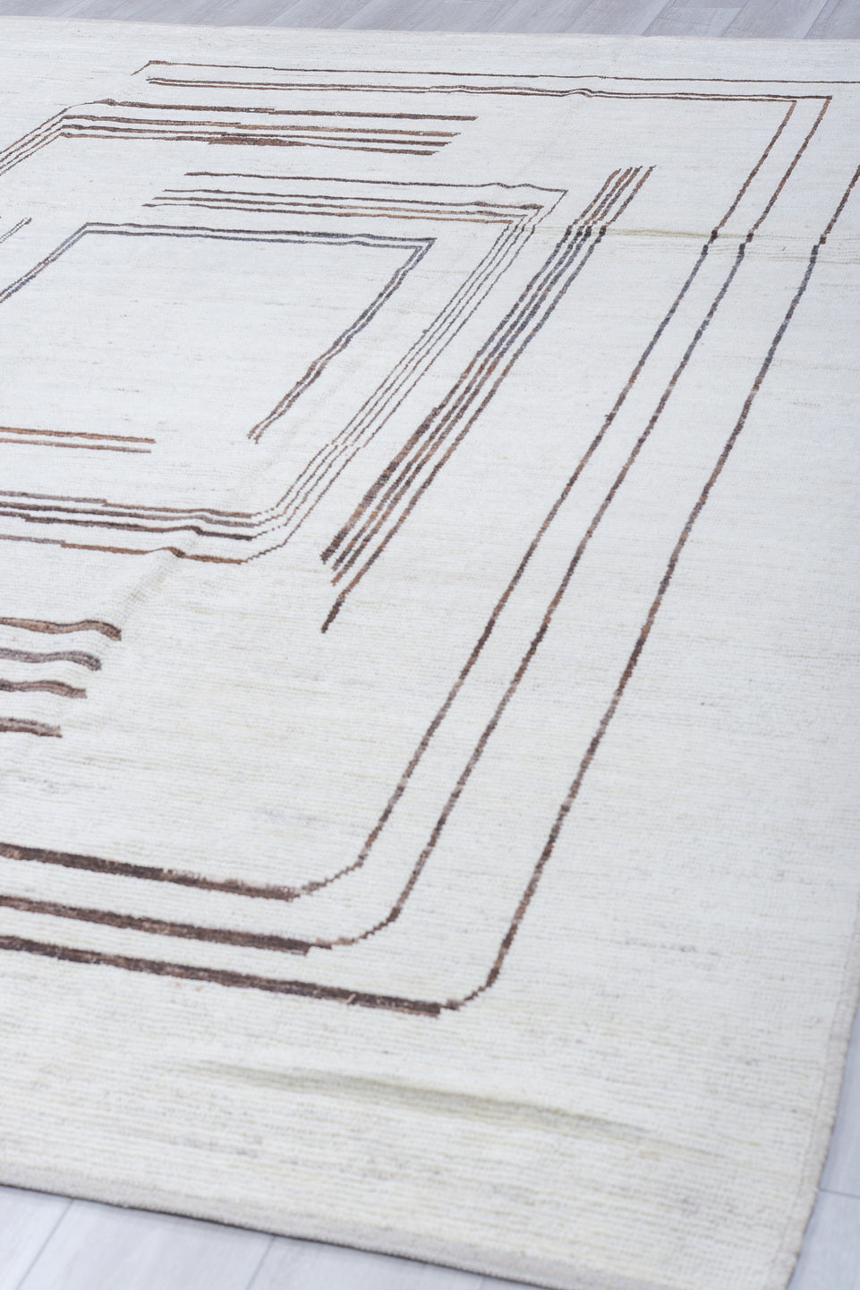 9' x 11' one-of-a-kind handmade vintage Tulu large size rug. Color palette: ivory, taupe, gray, cream, beige