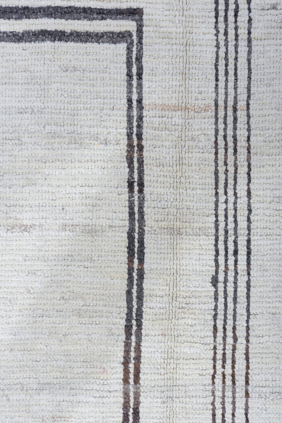 9' x 11' one-of-a-kind handmade vintage Tulu large size rug. Color palette: ivory, taupe, gray, cream, beige