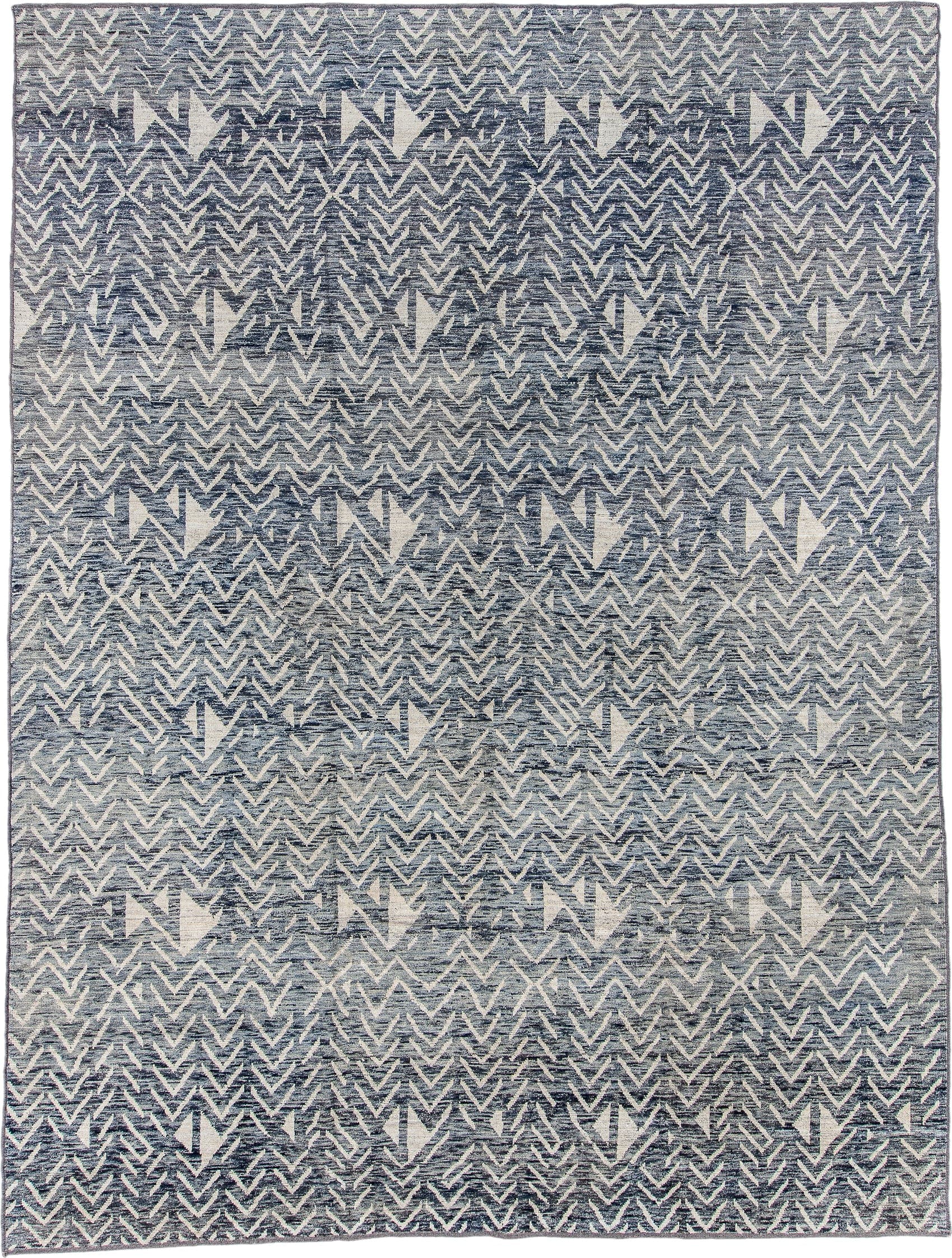 9' x 12' one-of-a-kind handmade vintage Tulu large size rug. Color palette: blue_gray, ivory, slate, charcoal, gray, blue