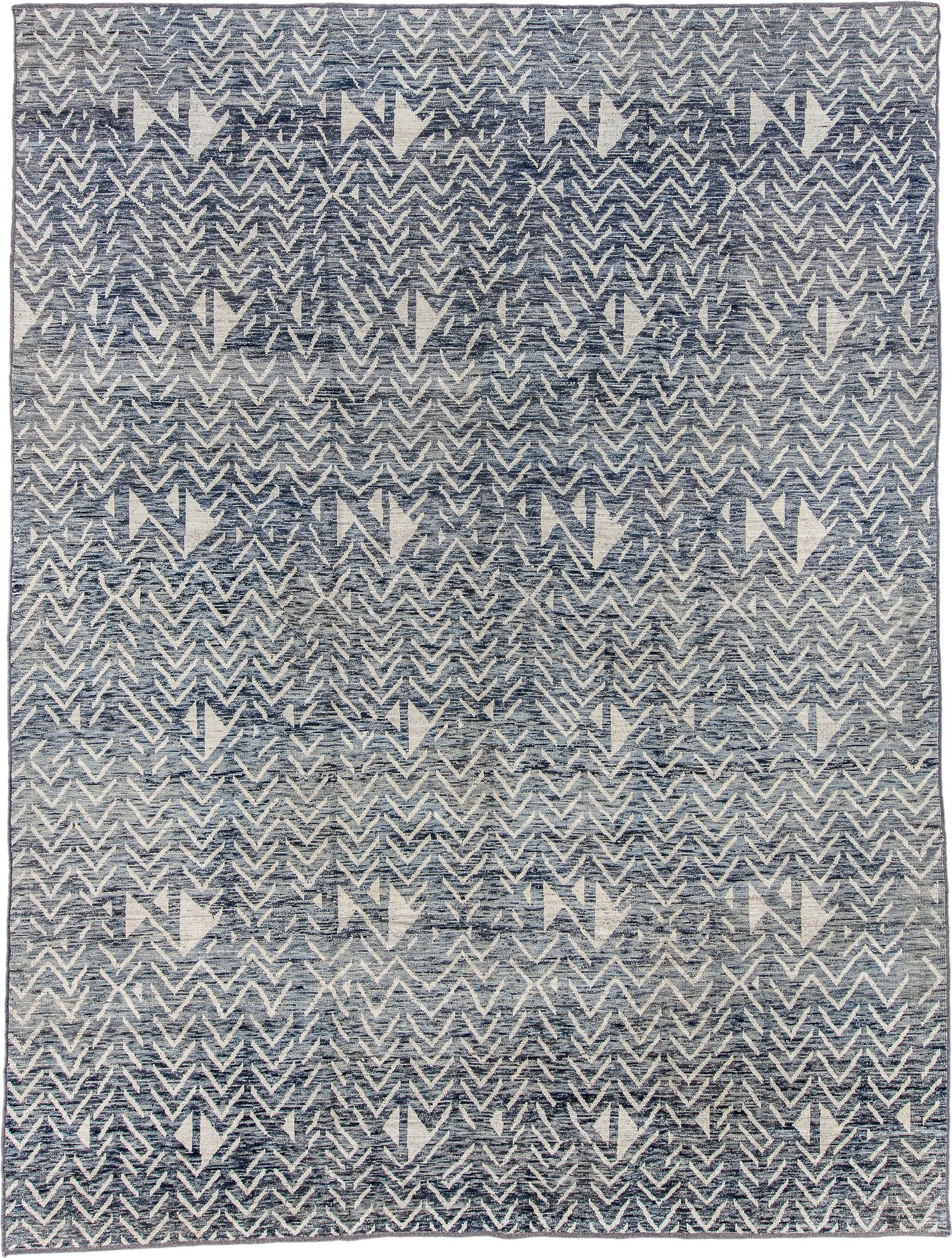 9' x 12' one-of-a-kind handmade vintage Tulu large size rug. Color palette: blue_gray, ivory, slate, charcoal, gray, blue