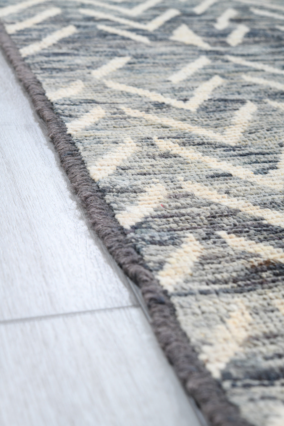 9' x 12' one-of-a-kind handmade vintage Tulu large size rug. Color palette: black, blue, dark gray, dim gray, fiord