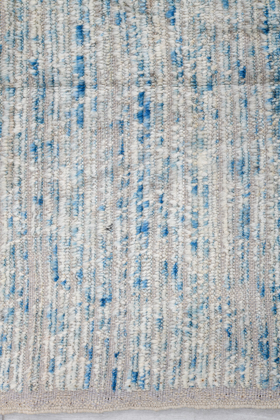 8' x 9' one-of-a-kind handmade vintage Tulu rug. Color palette: ivory, sky blue, ice blue, pale gray, light blue, light gray