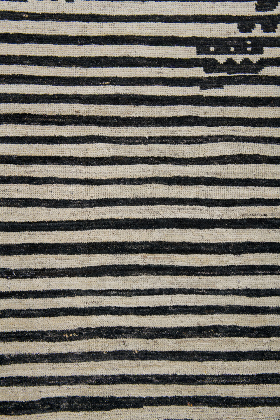 10' x 13' one-of-a-kind handmade vintage Tulu large size rug. Color palette: black, blue, brown, charcoal, dark gray
