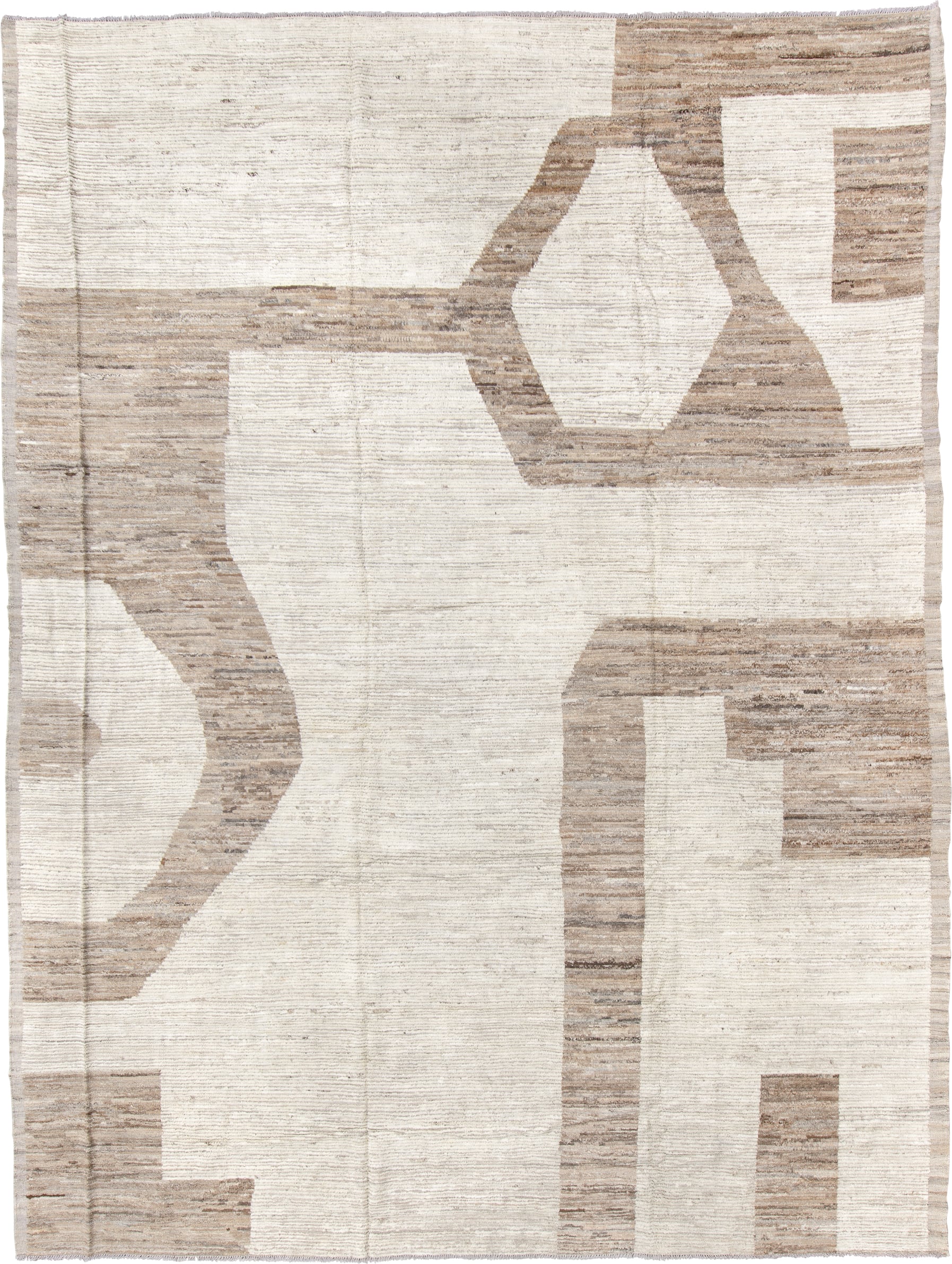10' x 14' one-of-a-kind handmade vintage Tulu oversize rug. Color palette: ivory, camel, taupe, cream, beige, gray