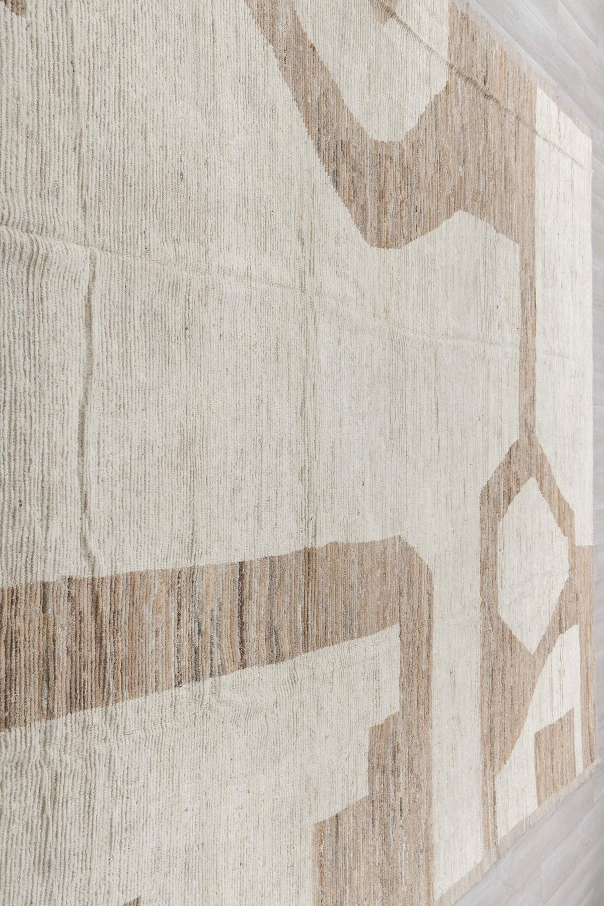 10' x 14' one-of-a-kind handmade vintage Tulu oversize rug. Color palette: ivory, camel, taupe, cream, beige, gray