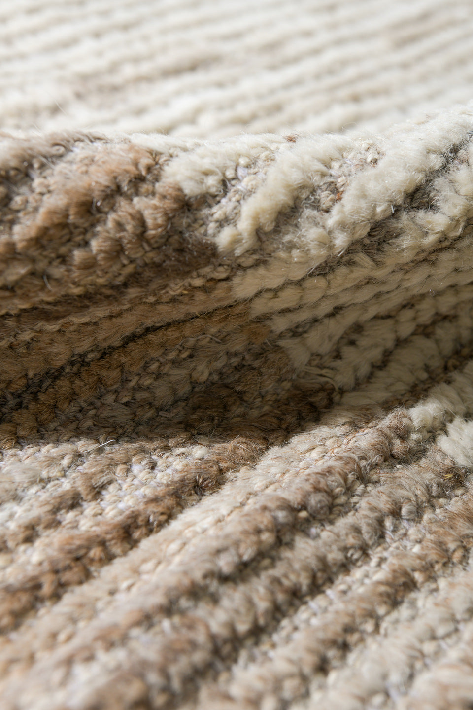 10' x 14' one-of-a-kind handmade vintage Tulu oversize rug. Color palette: ivory, camel, taupe, cream, beige, gray