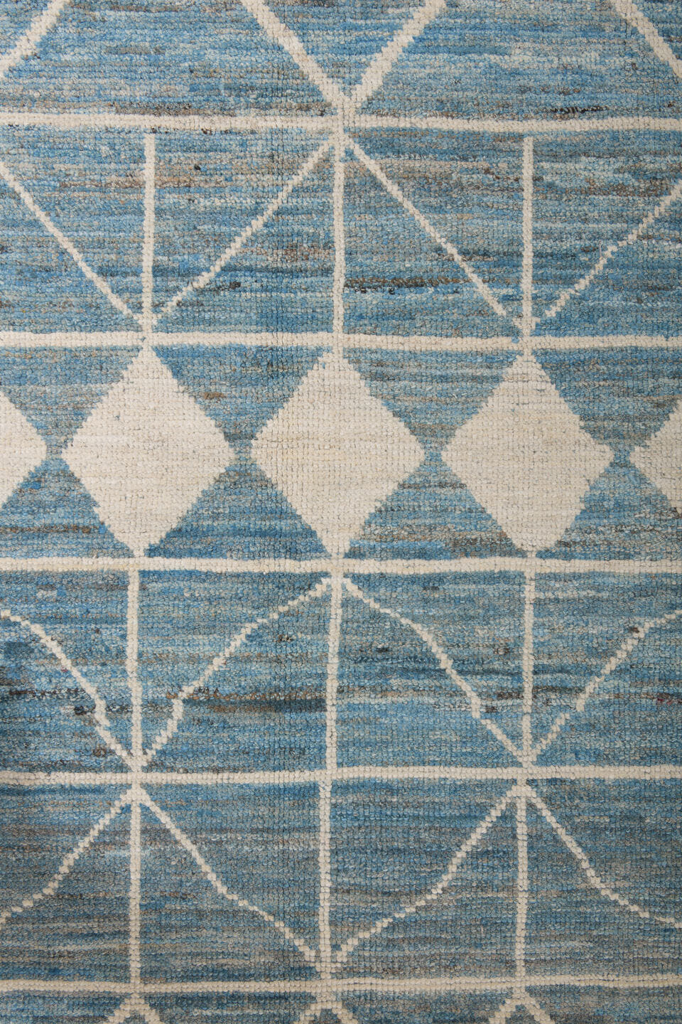 9' x 11' one-of-a-kind handmade vintage Tulu large size rug. Color palette: sky blue, ivory, slate, cream, light blue, gray