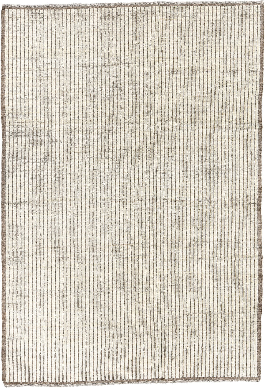 5' x 8' one-of-a-kind handmade vintage Tulu medium size rug. Color palette: ivory, taupe, brown, cream, beige, gray