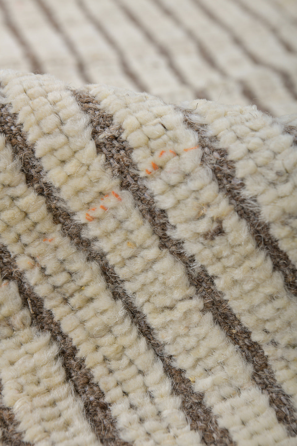 5' x 8' one-of-a-kind handmade vintage Tulu medium size rug. Color palette: ivory, taupe, brown, cream, beige, gray