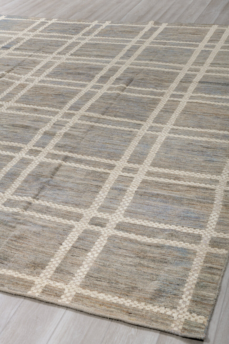 9' x 11' one-of-a-kind handmade vintage Tulu large size rug. Color palette: gray, ivory, taupe, slate, beige