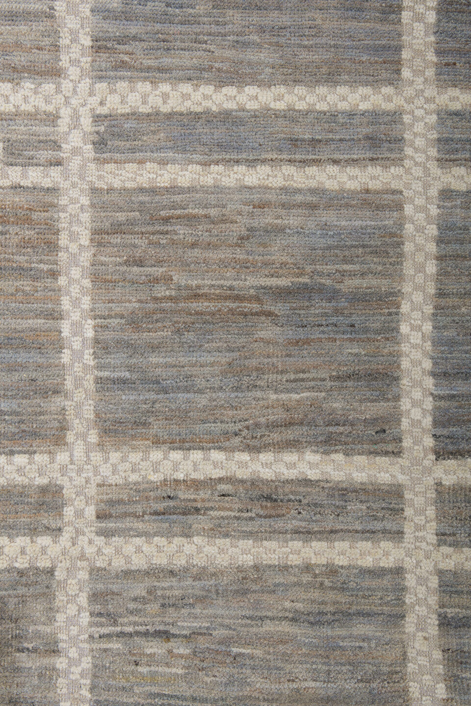 9' x 11' one-of-a-kind handmade vintage Tulu large size rug. Color palette: gray, ivory, taupe, slate, beige
