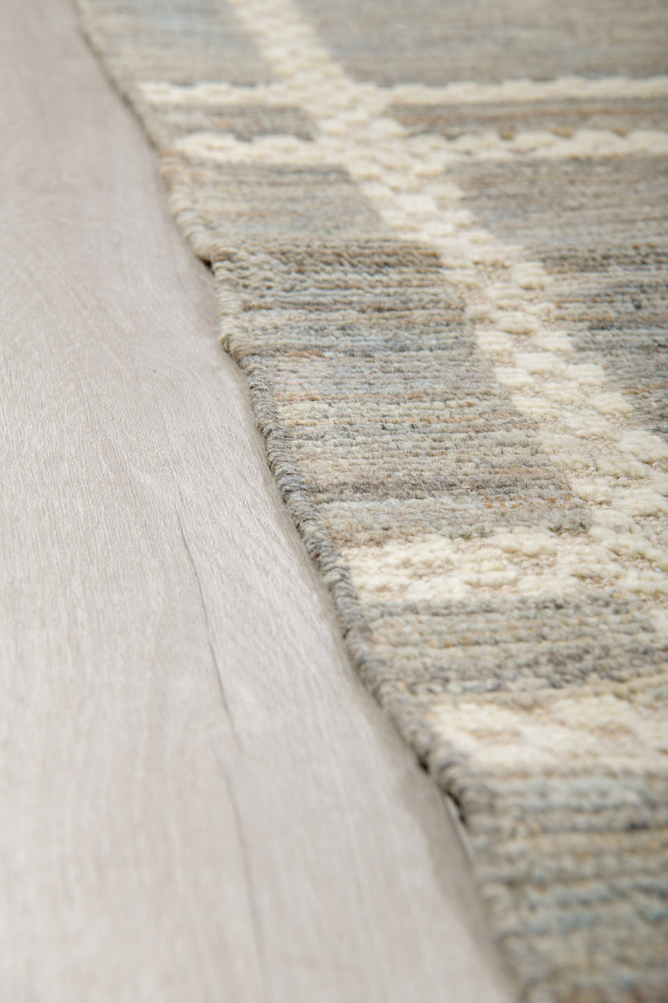 9' x 11' one-of-a-kind handmade vintage Tulu large size rug. Color palette: gray, ivory, taupe, slate, beige