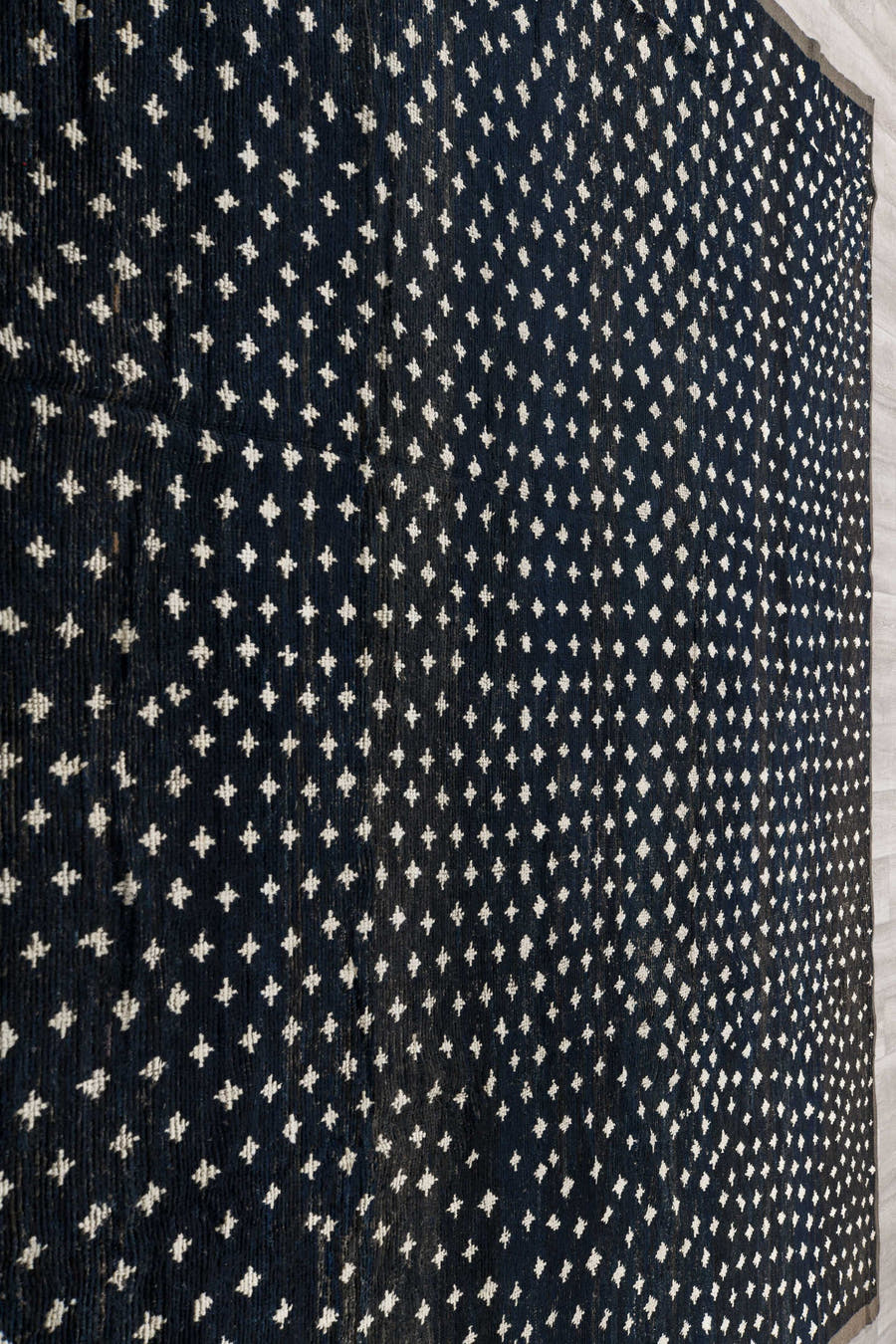 11' x 13' one-of-a-kind handmade vintage Tulu oversize rug. Color palette: charcoal, ivory, slate, blue gray, taupe, black