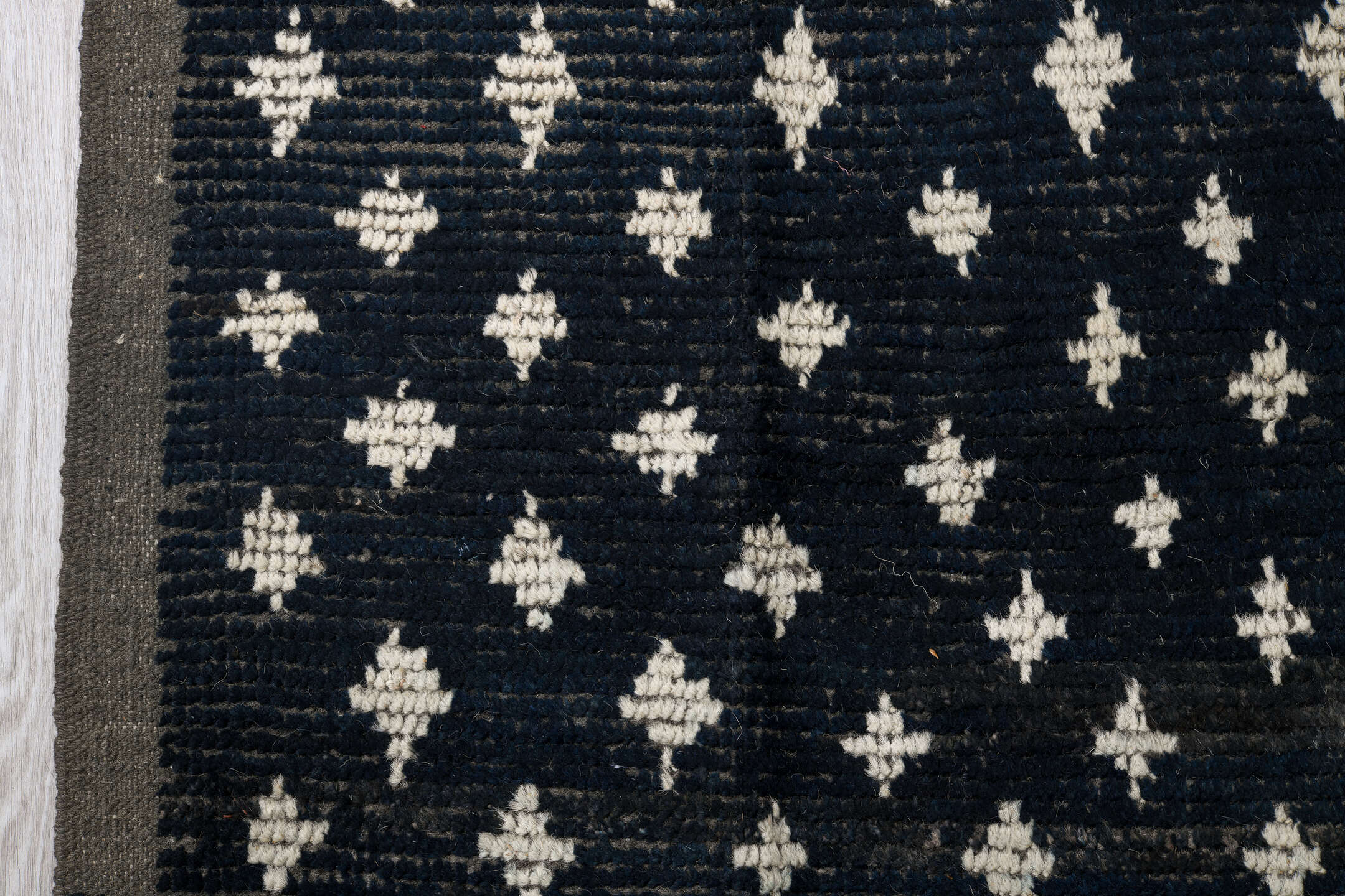 11' x 13' one-of-a-kind handmade vintage Tulu oversize rug. Color palette: charcoal, ivory, slate, blue gray, taupe, black