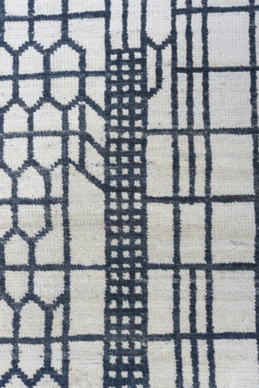 8' x 10' one-of-a-kind handmade vintage Tulu large size rug. Color palette: ivory, charcoal, gray, black