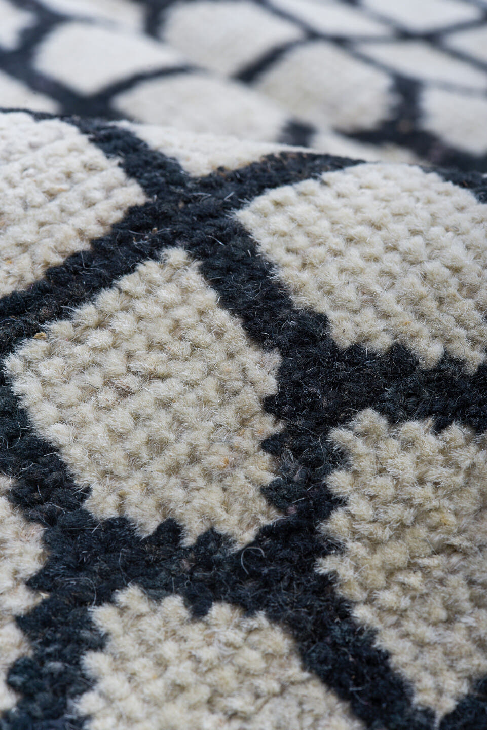8' x 10' one-of-a-kind handmade vintage Tulu large size rug. Color palette: ivory, charcoal, gray, black