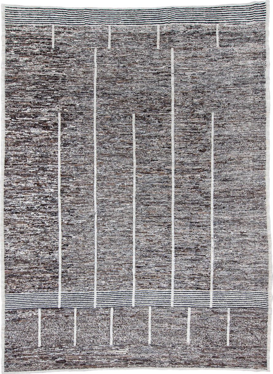 10' x 14' one-of-a-kind handmade vintage Tulu large size rug. Color palette: brown, ivory, gray, charcoal, teal, black