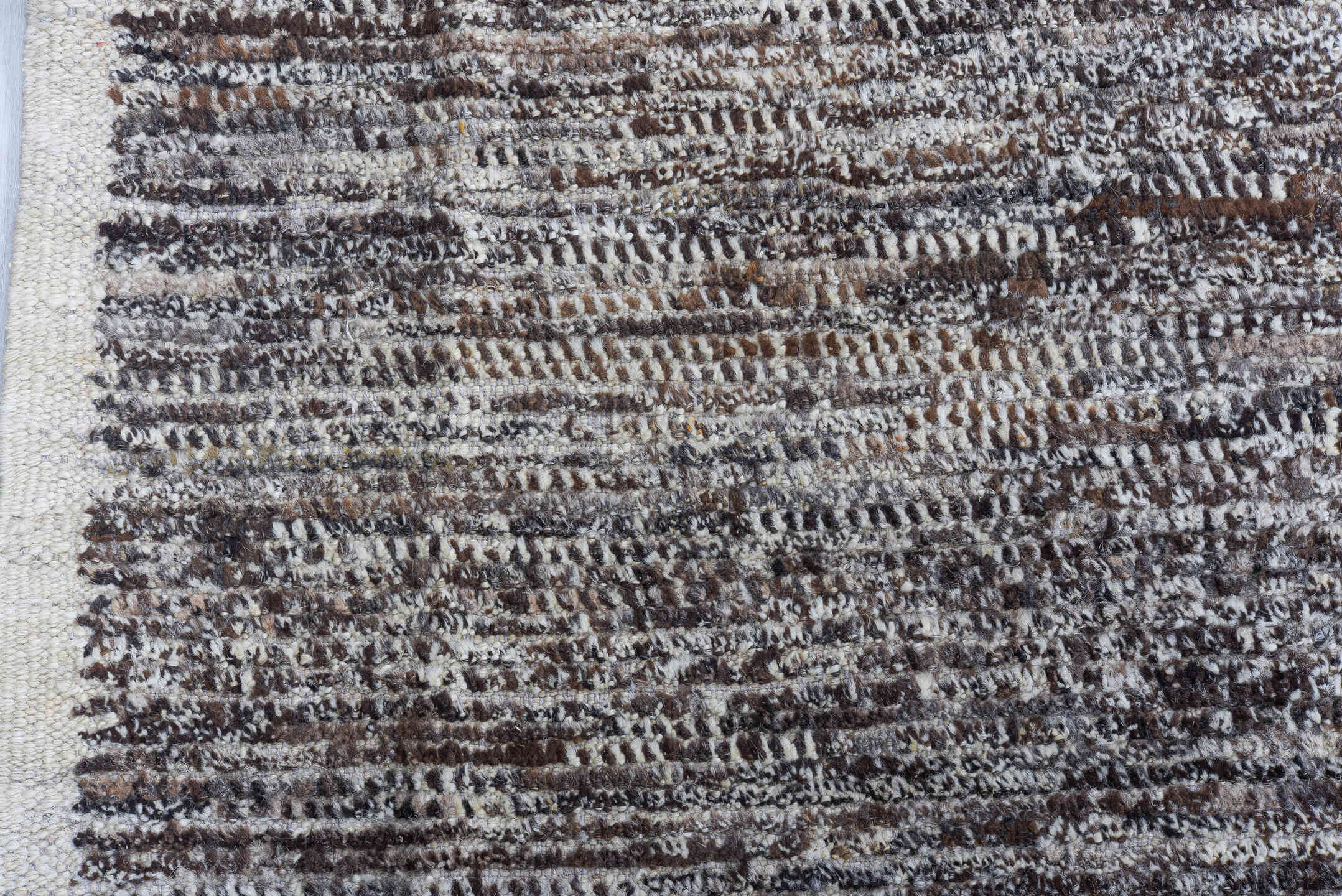 10' x 14' one-of-a-kind handmade vintage Tulu large size rug. Color palette: brown, ivory, gray, charcoal, teal, black