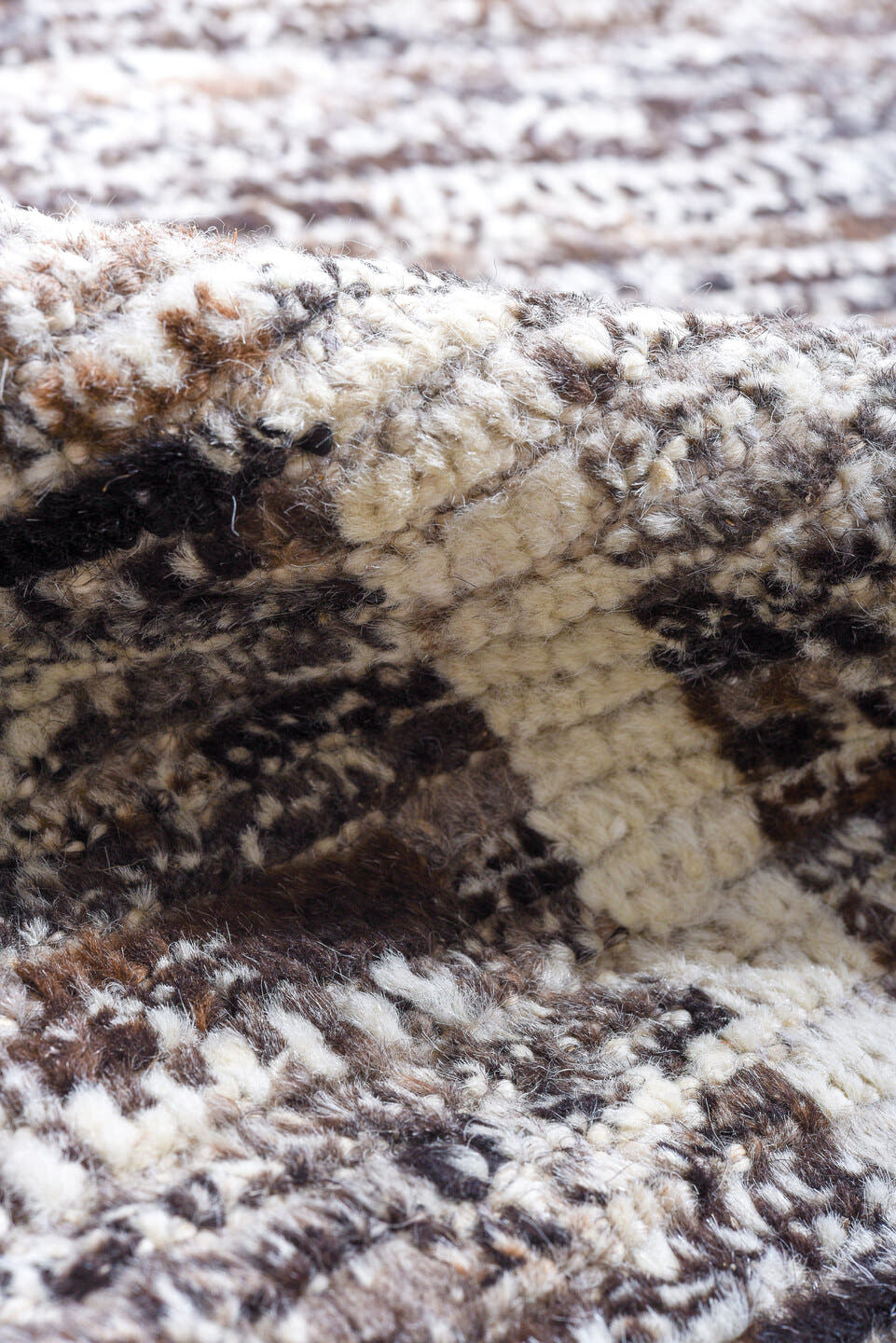 10' x 14' one-of-a-kind handmade vintage Tulu large size rug. Color palette: brown, ivory, gray, charcoal, teal, black