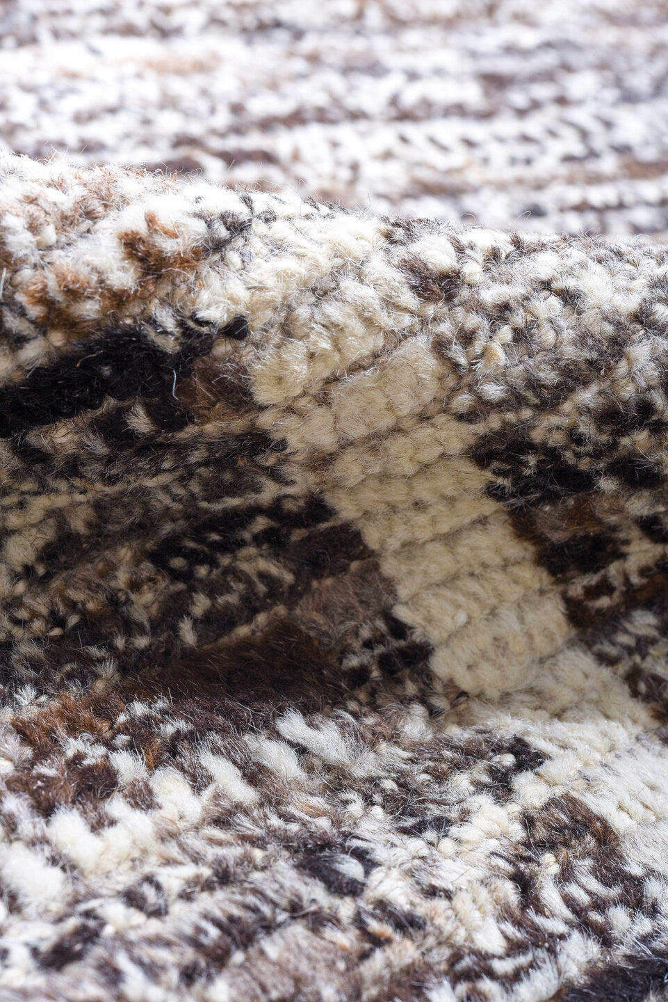 10' x 14' one-of-a-kind handmade vintage Tulu large size rug. Color palette: brown, ivory, gray, charcoal, teal, black