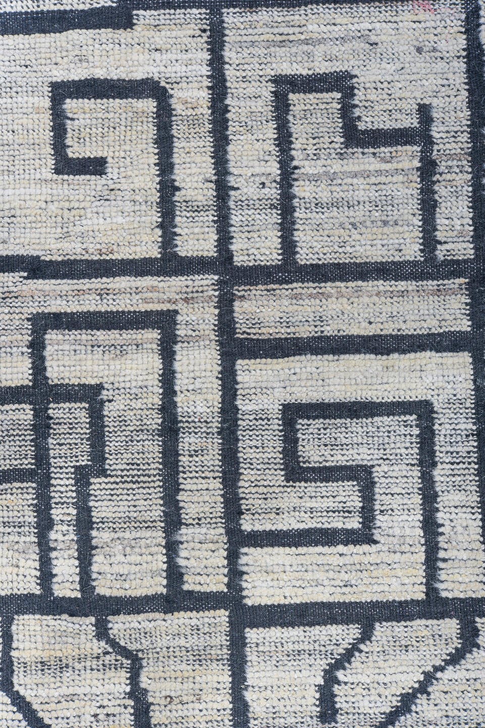 13' x 14' one-of-a-kind handmade vintage Tulu oversize rug. Color palette: ivory, charcoal, slate, gray, black