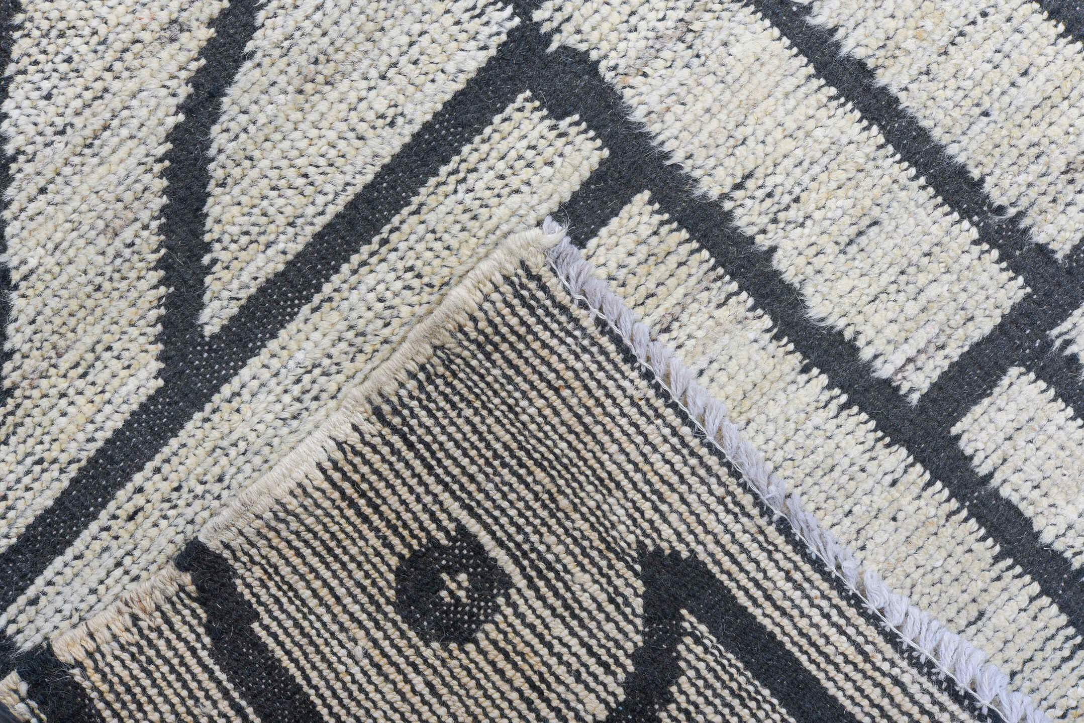 13' x 14' one-of-a-kind handmade vintage Tulu oversize rug. Color palette: ivory, charcoal, slate, gray, black