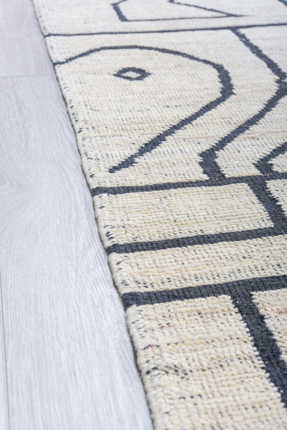 13' x 14' one-of-a-kind handmade vintage Tulu oversize rug. Color palette: ivory, charcoal, slate, gray, black