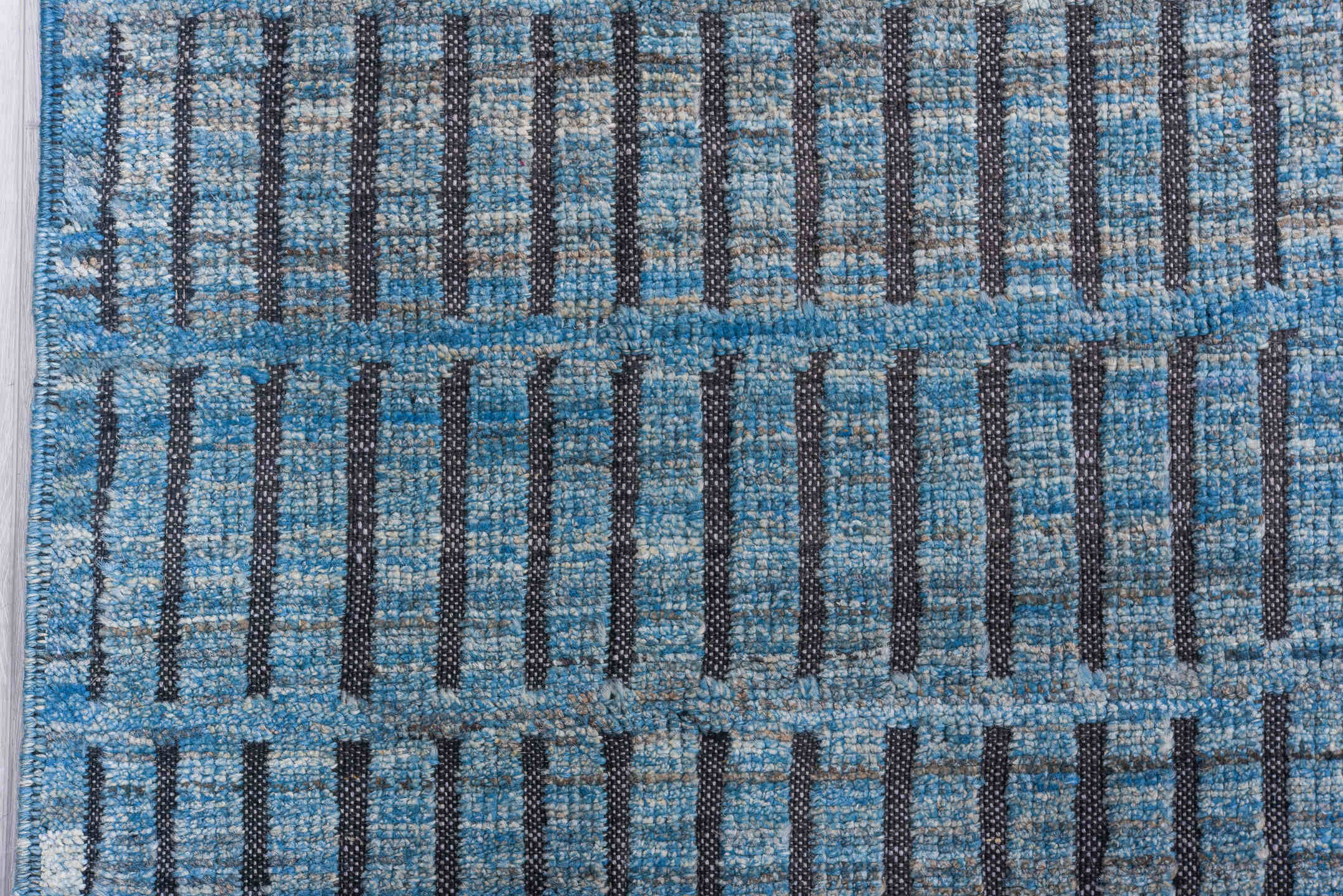 10' x 14' one-of-a-kind handmade vintage Tulu large size rug. Color palette: sky blue, slate, charcoal, steel blue
