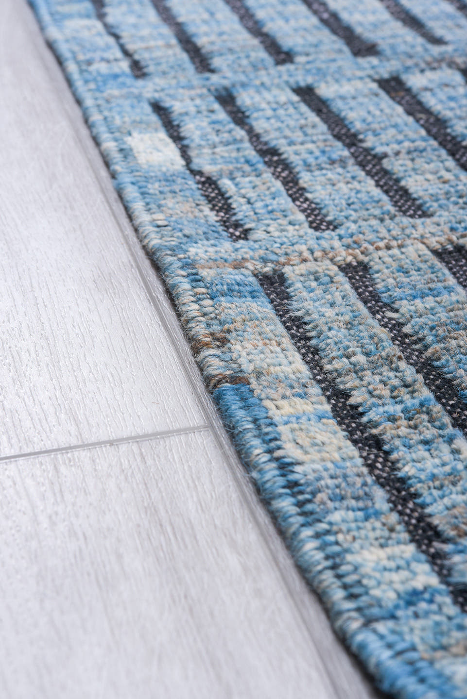 10' x 14' one-of-a-kind handmade vintage Tulu large size rug. Color palette: sky blue, slate, charcoal, steel blue