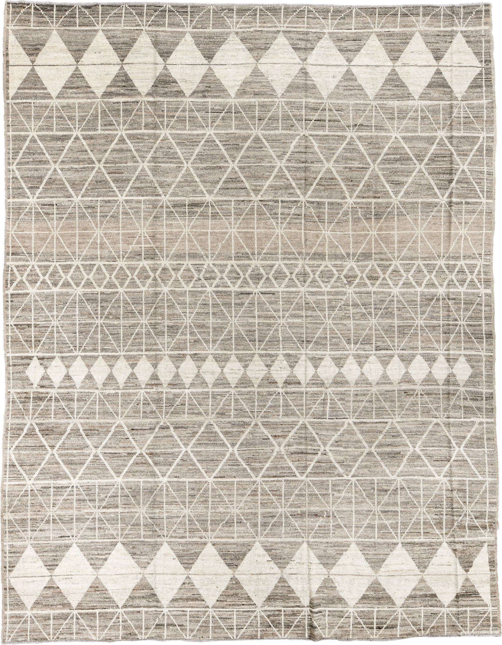 10' x 13' one-of-a-kind handmade vintage Tulu large size rug. Color palette: taupe, ivory, gray, cream, beige