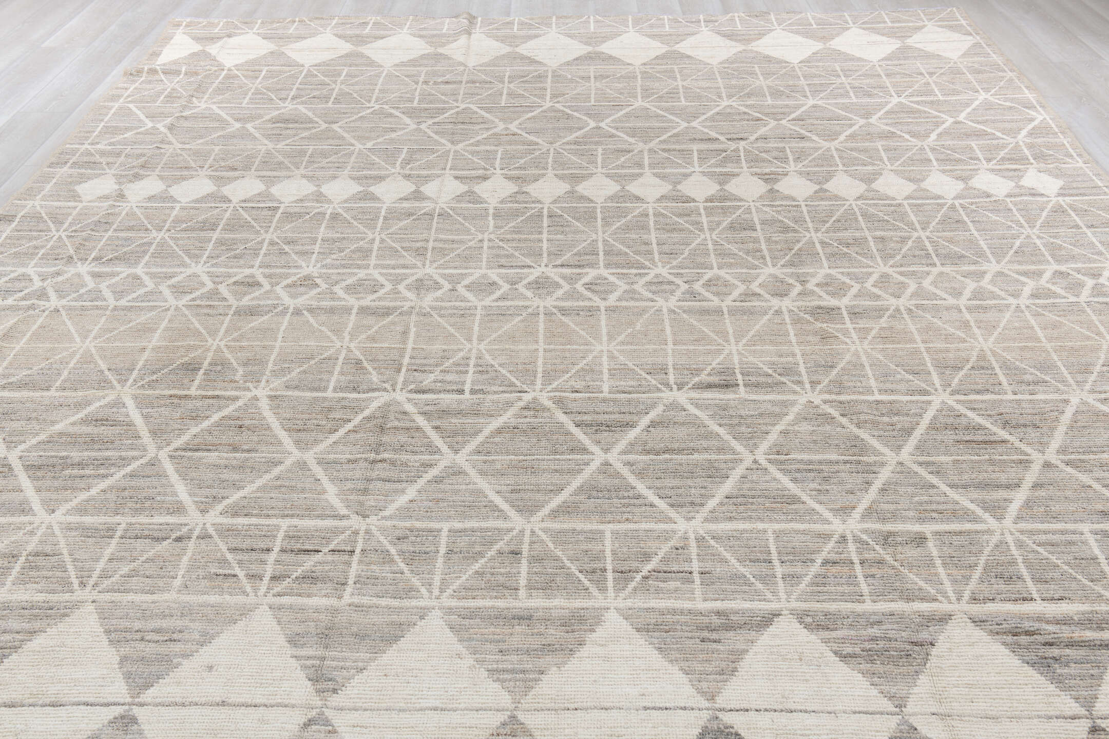 10' x 13' one-of-a-kind handmade vintage Tulu large size rug. Color palette: dark gray, dim gray, gainsboro, gray