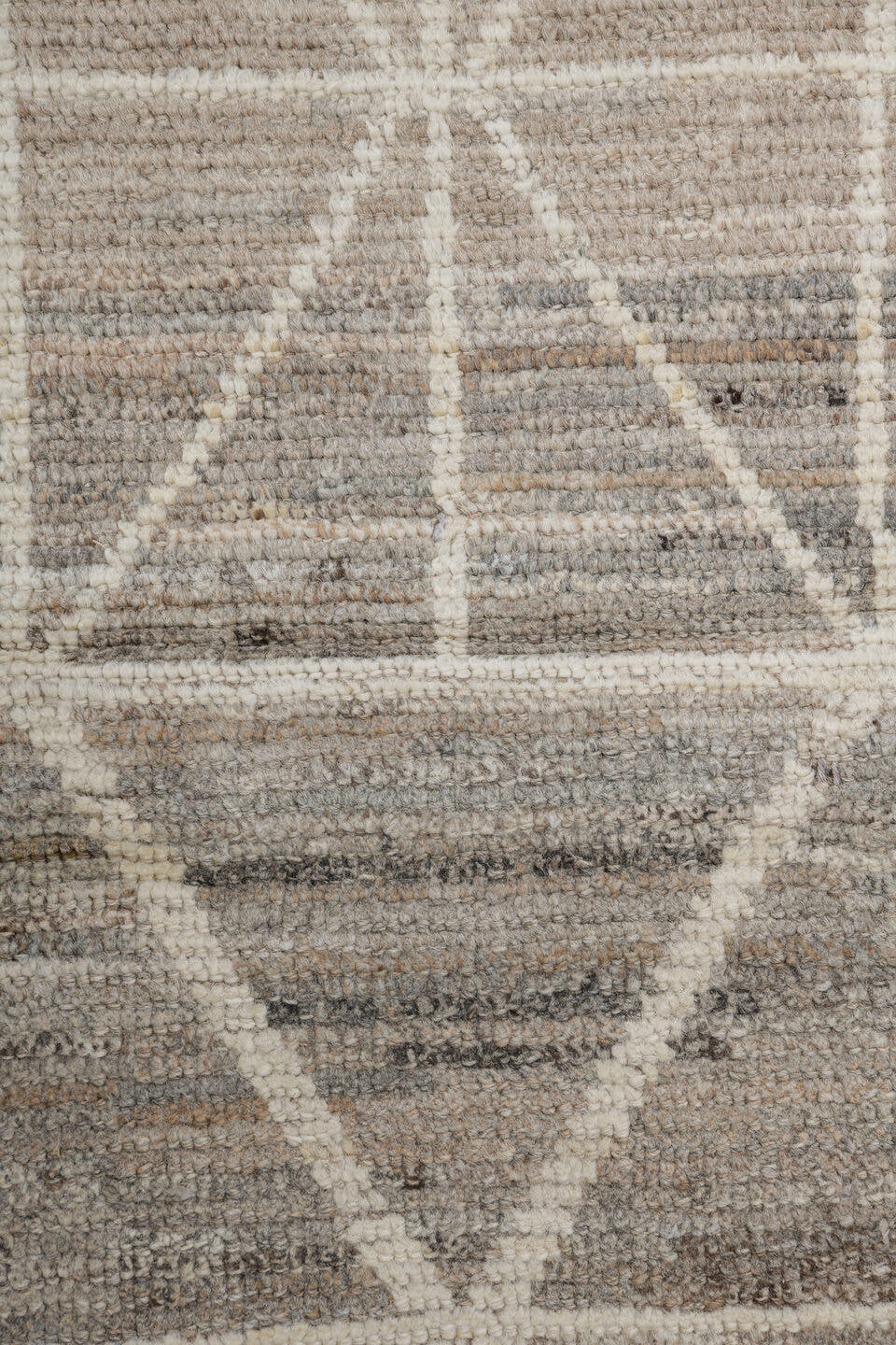10' x 13' one-of-a-kind handmade vintage Tulu large size rug. Color palette: taupe, ivory, gray, cream, beige