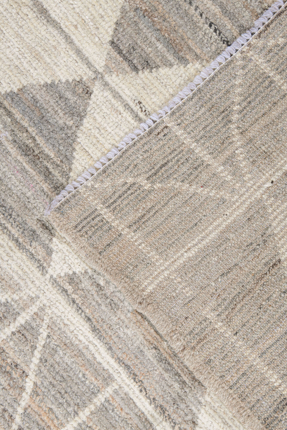 10' x 13' one-of-a-kind handmade vintage Tulu large size rug. Color palette: taupe, ivory, gray, cream, beige