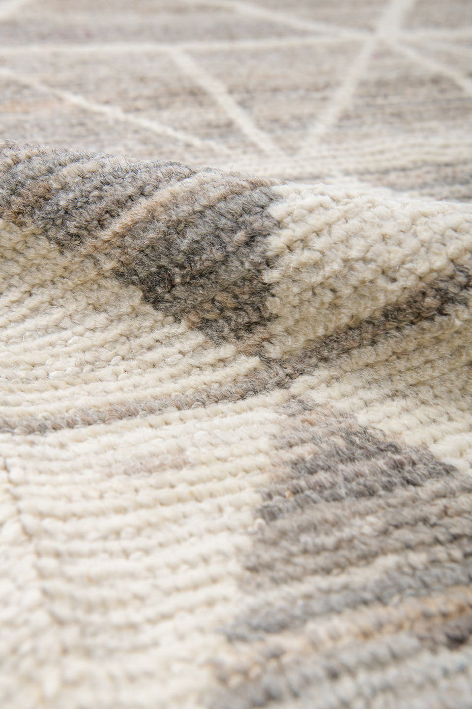 10' x 13' one-of-a-kind handmade vintage Tulu large size rug. Color palette: taupe, ivory, gray, cream, beige