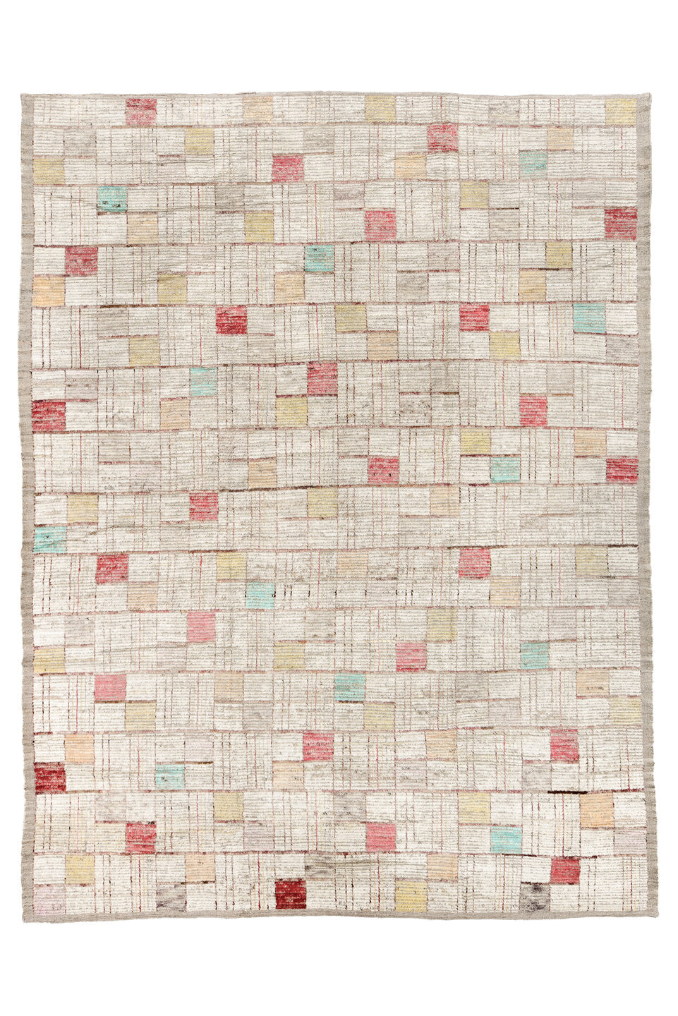 10' x 13' one-of-a-kind handmade vintage Tulu large size rug. Color palette: brown, gainsboro, gray, light gray, linen