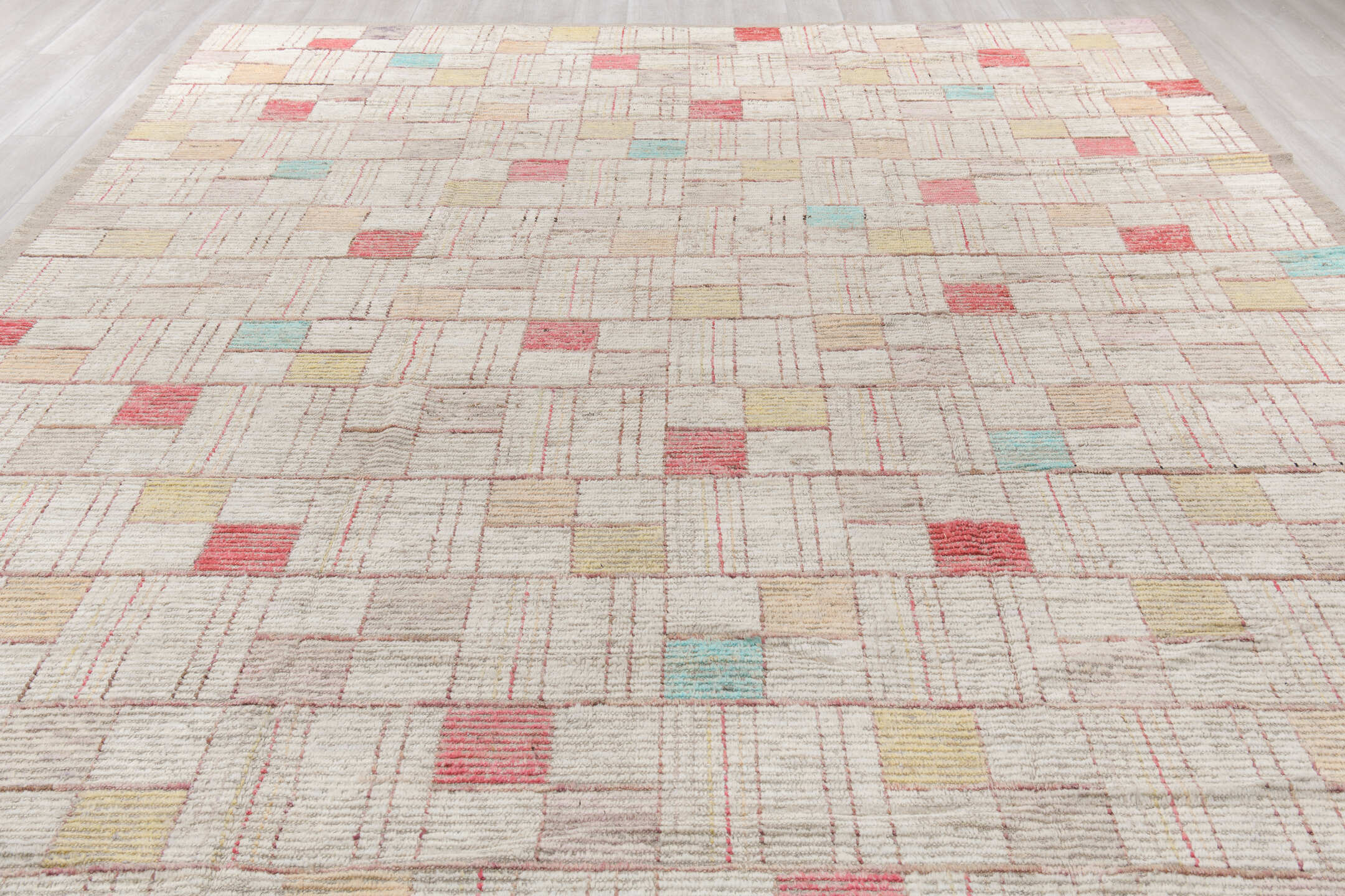 10' x 13' one-of-a-kind handmade vintage Tulu large size rug. Color palette: brown, gainsboro, gray, light gray, linen